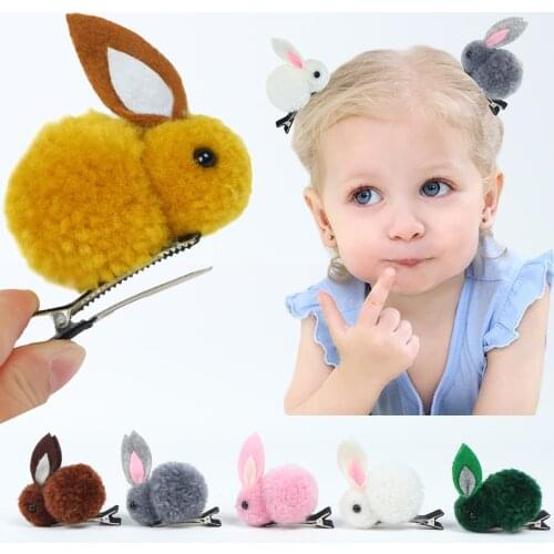 Cute Hair Ball Rabbit Hair Clip Childrens Girl Animal Hairpins Simple Hair Accessories Headwear Barrette Stick Hairpin