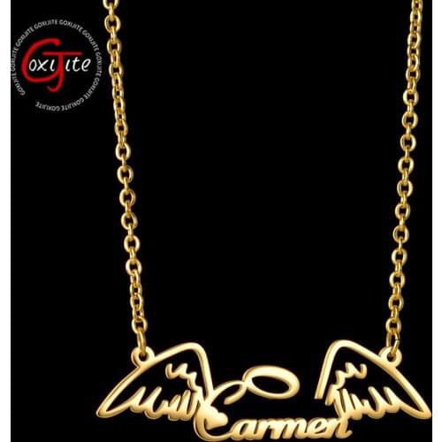 Goxijite Trendy Custom Name Necklace With Wing Personalized Angel Wings Letter Nameplate Charm Necklaces For Girl Lovely Gift