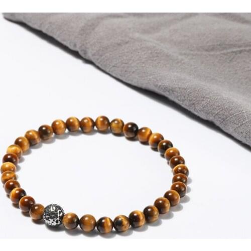Wholesale 6mm natural stone beaded men bracelets handmade tiger eye stone stainless steel bracelet jewelry 50pcs/lot+freeshippin