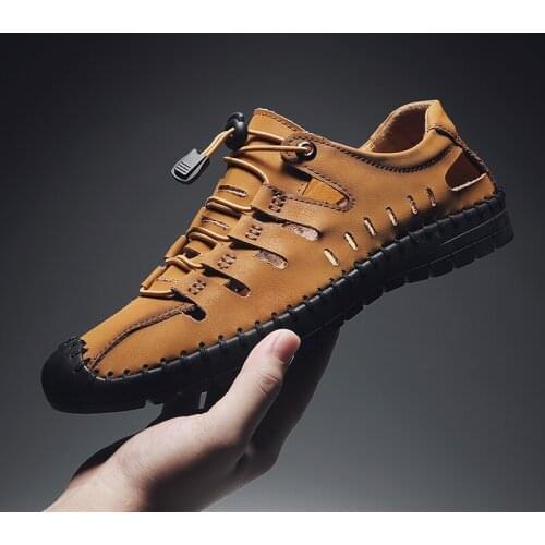 Wujie Leather Mens Casual Shoes Luxury Brand Mens Fashion Loafers Flat Shoes Black Breathable Non-slip Hollow Driving Shoes-45