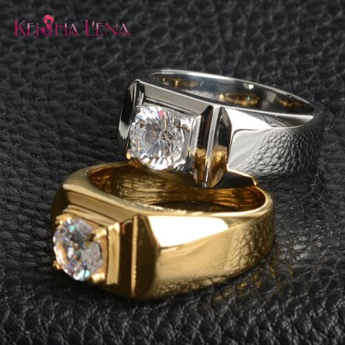 Not Fade 316L Stainless Steel Shining Zirconia Engagement Wedding Ring For Man Classic Uplifted Jewelry