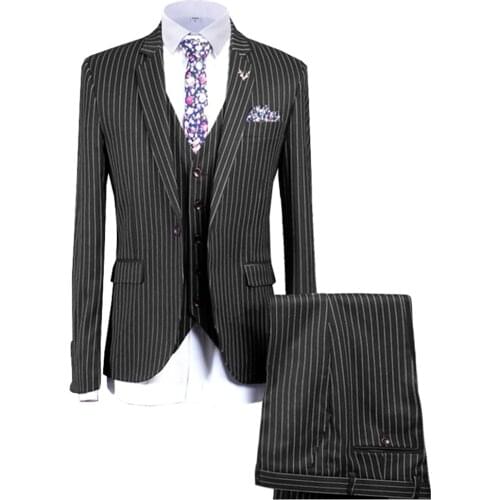 2020 New Mens Pinstripe Suit Three-Pieces Formal Bussiness Notch Lapel Tuxedos Best Men For Wedding(Blazer+Vest+Pants)