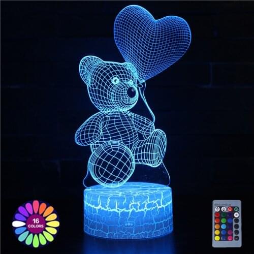 Small Night Lights 3D Love Bear Colorful LED Gift Acrylic Table Lamp Touch Remote Control Home Room Decoration Desk Lamp