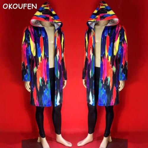 New Stage Ds Long Jacket Costume Nightclub Bar DJ Singer Rainbow Coronet Party show performance Dance wear