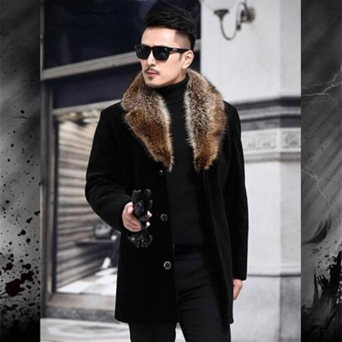 Tilorraine new woolen coat mens single breasted thickened medium and long woolen windbreaker wool collar woolen coat