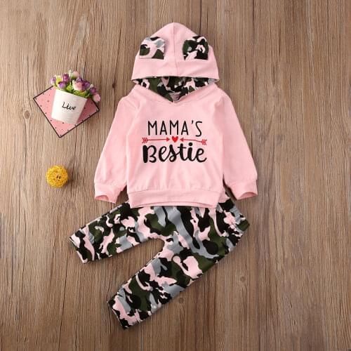 Pudcoco Newborn Baby Girl Clothes Letter Camouflage Long Sleeve Hooded Tops Long Pants 2Pcs Outfits Cotton Clothes Tracksuit