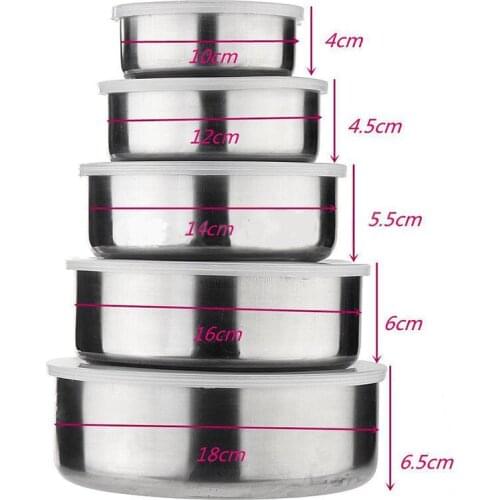 5 Pcs Stainless Steel Home Kitchen Food Container Storage Mixing Bowl Set Sale