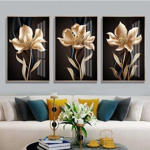 Nordic Abstract Black Gold Flower Art Wall Canvas Painting Living Room Home Painting Wall Decoration Mural Cuadros Decorativos