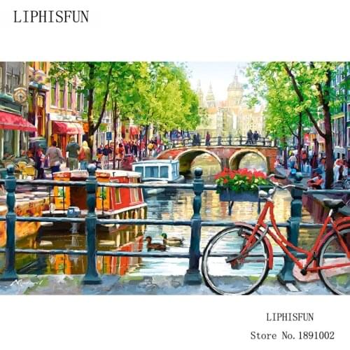 Full Square Diamond 5D DIY Diamond Painting Amsterdam Scenery Diamond Embroidery Cross Stitch Rhinestone Decoration