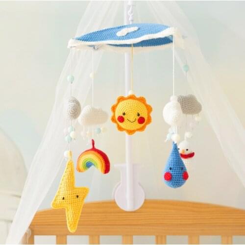 Crochet Dolls Baby Rattles Crib Mobiles Toy Holder Rotating Mobile Bed Bell Musical Box Crochet Braided Wool Material