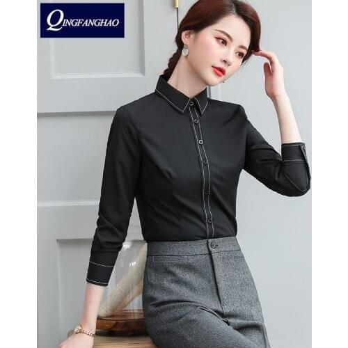 New non-iro long-sleeved shirt female slim interview professional dress black shirt female clerk overalls