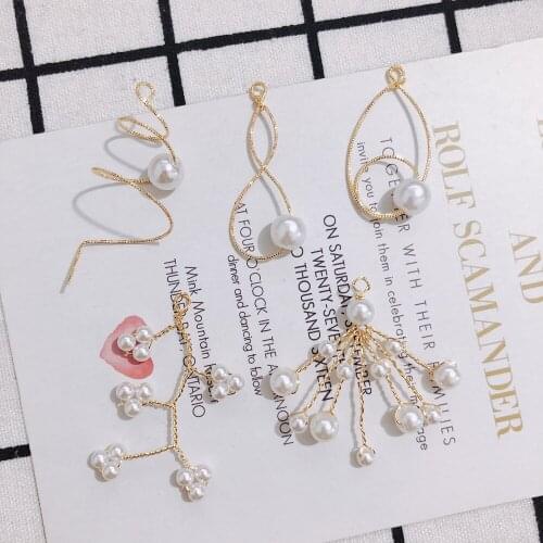 2 pieces / lot Fashion Pearl Geometry Copper Bronze Real Gold Pendant Earring Earrings Accessories Other