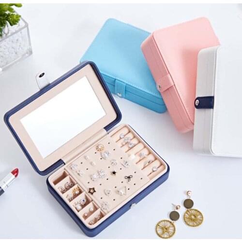 Jewelry Box Simple Fashion Jewelry Storage Box With Mirror Multifunction Necklace Earrings Rings Case