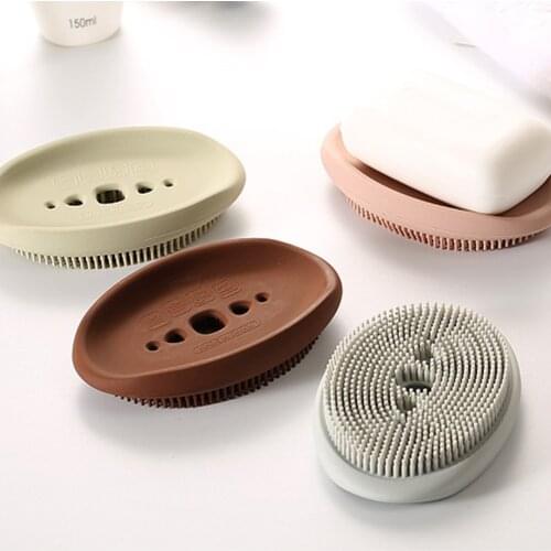 Silicone Soap Dish Drain Cleaning Brush Bar Soap Holder Soap Saver Box Container for Bathroom Decoration Soap Holder