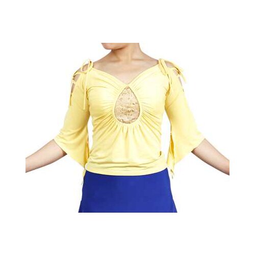 Latin dance modern dance cross strap sleeve flare cuff lace binding collar modern dance blouse top T12027