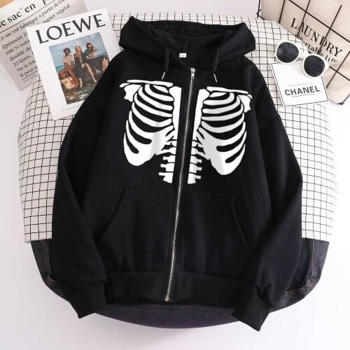 Zip Hoodie Y2k Zipper Sweatshirts for Women Goth Clothes Skull Print Hip Hop Punk Hoodie Sweatshirt Cotton Ulzzang Pullovers