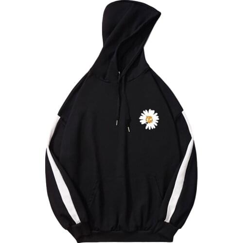 Daisy Floral Print Hoodies Autumn Spring New Harajuku Funny Spell Color Splicing Sweatshirts Women Loose Casual Sweat Femme Tops