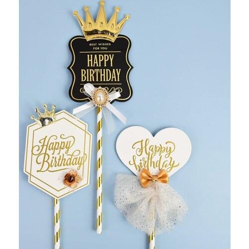 Happy Birthday Cake Topper Crown Paper Cake Flags Cake Decorating for Baby Shower Kids Birthday Anniversary Party Decoration