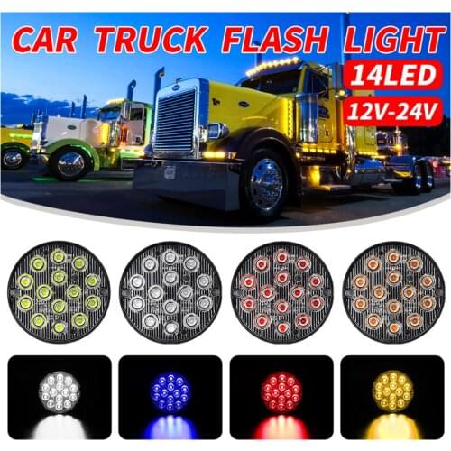 Universal 12V 24V Ultra-Thin Round 14 LED Rear Light Taillight Waterproof Side Warning Strobe Light For Truck Trailer Motorcycle