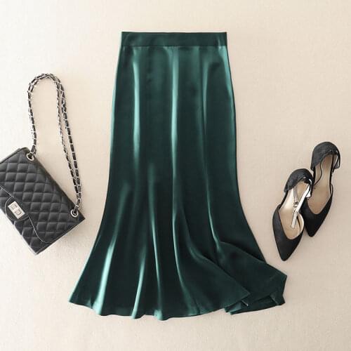 Korean England Style Office Lady Simple Solid Satin Elegant Summer Long Skirt Women Faldas Mujer Moda Skirts Womens Loose