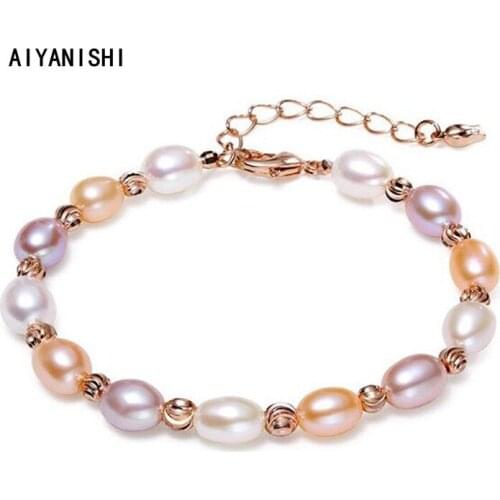 AIYANISHI 18K Gold Filled Adjustable Bracelets for Girls Women Natural Freshwater Pearls Bracelets Jewelry Gifts DropShipping