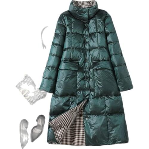 Winter Feather Jacket Woman Black Double Side Wear Outerdoor Female Coats Long Warm Down Coat Puffer Jacket Parka