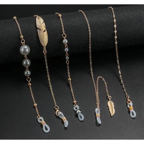 1PC Fashion Metal Eyeglass Chains Pearls Leaves Decoration Sunglasses Holder Necklace Non-slip Reading Glasses Lanyard Chains