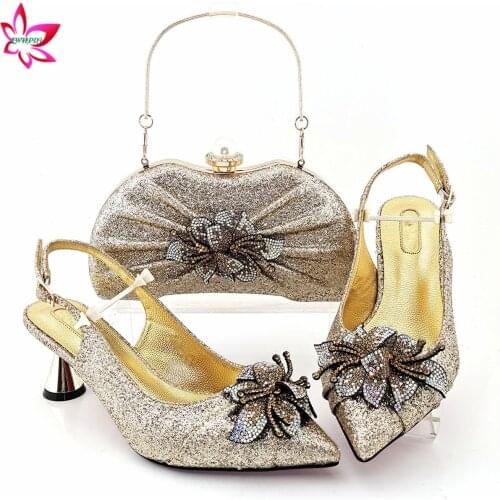 2021 High Quality New Design Italian Women Shoes and Bag Set Decorate with Rhinestone African MaMa Specials Sandals for Wedding