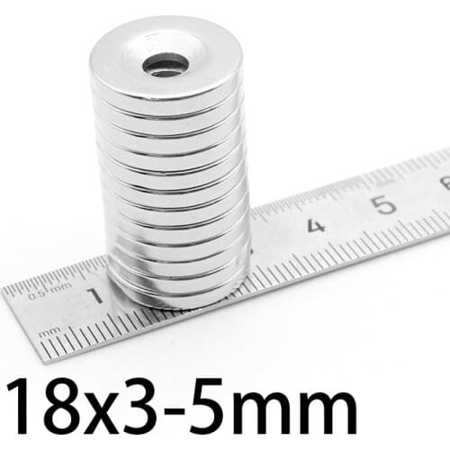 10-100PCS 18x3-5mm Permanent NdFeB Strong Magnets 18x3mm Hole 5mm Round Countersunk Neodymium Magnetic Magnet 18*3-5mm