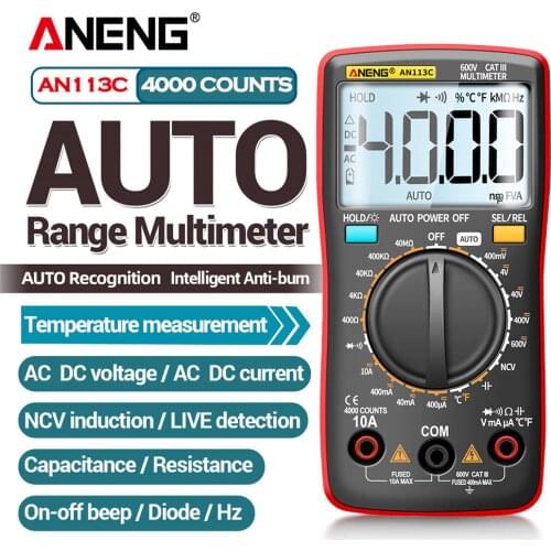 ANENG AN113C/E Digital Professional Multimeter 4000 Counts EletricAuto AC/DC Votage tester Current Ohm Ammeter Detector Tool