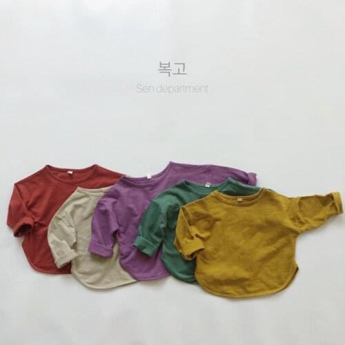 Basic autumn new childrens Korean bottoming shirt round neck top boys and girls' slub cotton bottoming shirt