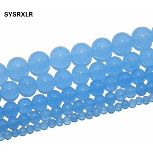 Free Shipping Chalcedony Light Blue Natural White Stone Beads For Jewelry Making DIY Bracelet Necklace 4 6 8 10 12 MM Strand