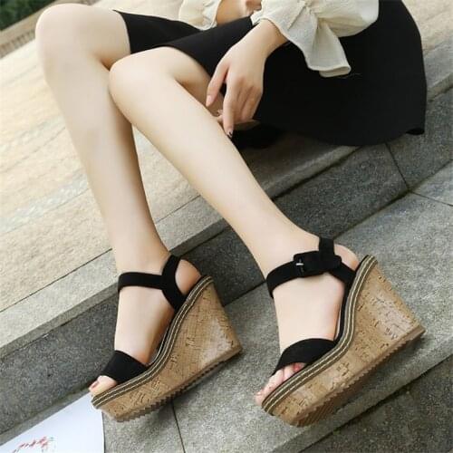 9CM High Heel Sandals Platform Wedding Shoes Sandals Chunky Heels for Women Summer Heels Suede Sandals Size 34 Woman Wedge Shoes