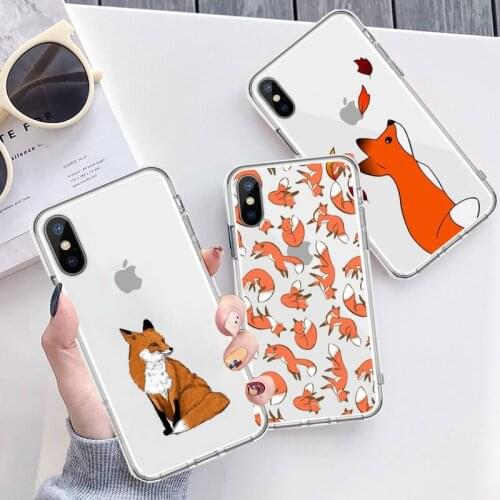 Red fox cute animal snow Phone Case Transparent for iPhone 6 7 8 11 12 s mini pro X XS XR MAX Plus