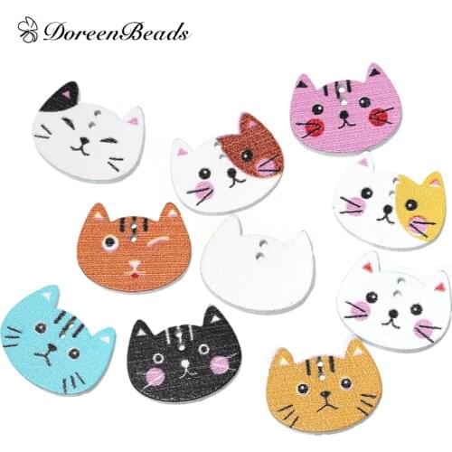 DoreenBeads Wood Sewing Button Scrapbooking Cat At Random 2 Holes 20.0mm( 6/8")x 16.0mm( 5/8"),10 PCs