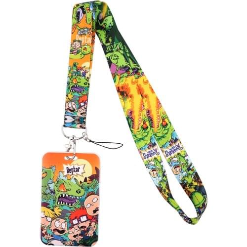 ER1029 Cartoon Naughty Kids Green Dragon Lanyard Credit Card ID Holder Badge Student Travel Bus Business Card Cover Badge