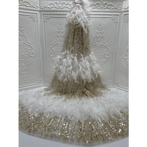 Hot Sale Nigerian Lace Fabric ZH-298681 glitter Lace Fabric with feather High Quality African French Net Lace Fabric for Sewing