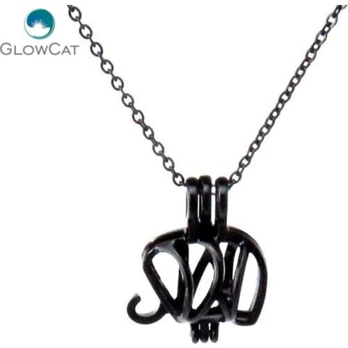 H102 Black Plated Alloy 24mm Line Elephant Cage Necklace 18" Steel chain Aroma Essential Oil Diffuser Locket