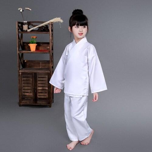 Girls Classical Traditional Costume White and Pink Ancient Pajamas Suit Han Tang Dynasties Chinese Hanfu Clothes Tops + Pants