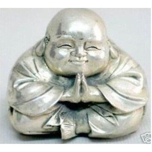 Collection Wonderful Luck tibet Silver-gilt Buddha Pray Statue wholesale factory BRASS Arts outlets