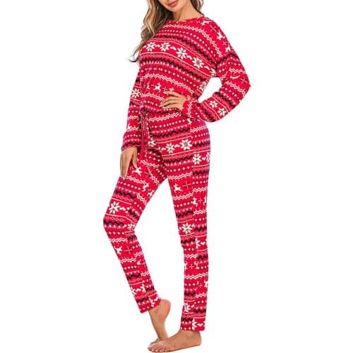 Christmas Suit Womens Sleep Top Round Collar Snowflake Elk Print Loose Elastic Home Clothes Long Sleeve Soft Cozy Clothes Sets