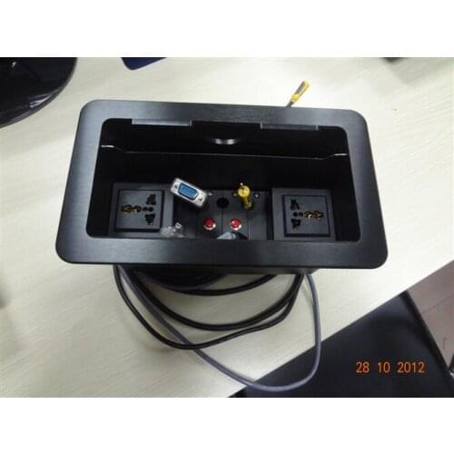Conference furniture table cable connectivity box aluminum alloy slide type silver and black color 16A