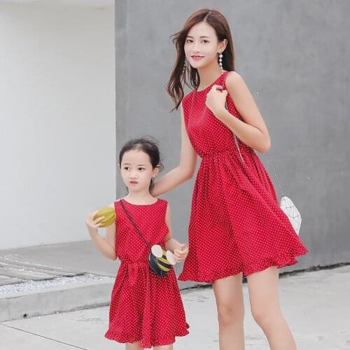 Summer Family Matching Outfits Mother Daughter Dress Fashion Clothing Girl Dresses Mom Daughter Chiffon Beach Dress Cute Clothes