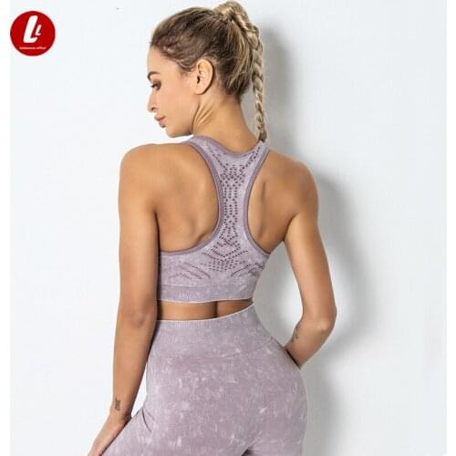 LULUBANANA Mid Support Gym Workout Sport Bras Top Women Padded Racerback Seamless Exercise Fitness Mesh Bra Top Activewear