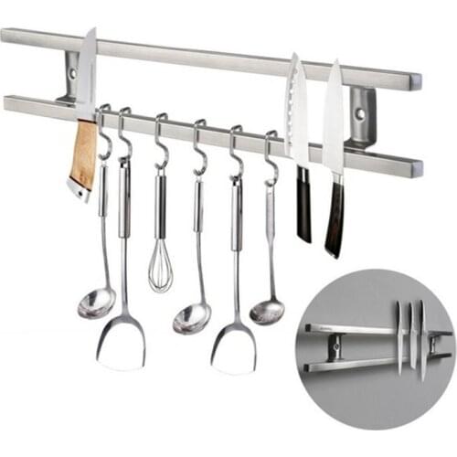 40cm Magnetic Knife Holder Wall-Mounted Knife Rack 304 Stainless Steel Double Bar Storage Knife Rack For Kitchen Knives Utensils