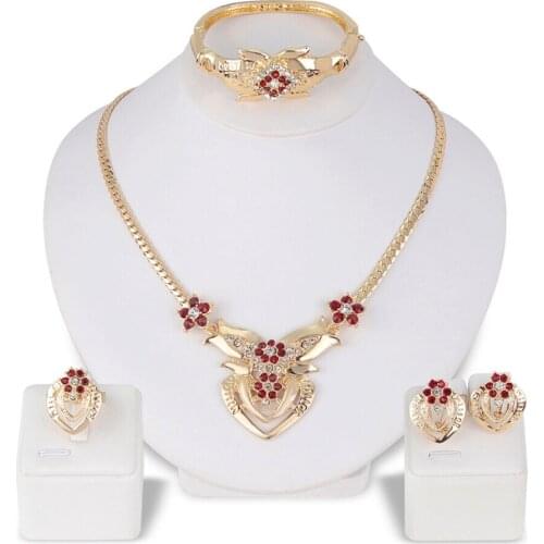 Fashion Womens Jewelry Set Rhinestone Ring Earrings Necklace Bracelet Wedding Party Gift