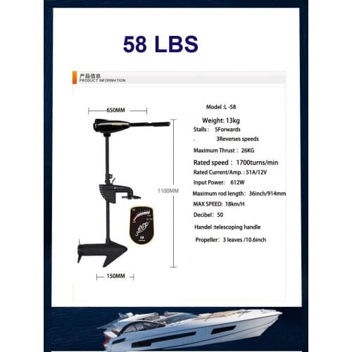 NEW 58LB Inflatable Boat Electric Trolling Motor Fishing Marine Outboard Engine(L-58LBS)