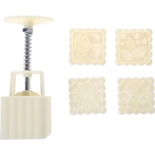 2021 New 4 Flower Stamps Moon Cake Decor Mould DIY Pastry Square Mooncake Mold Tool 75g