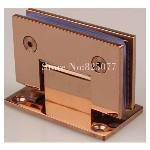 Hotsale Rose Gold 304 Stainless Steel Shower Glass Door Hinges 90 Degree Wall to Glass Frameless Bathroom Glass Hinge Clamps