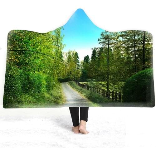 Hooded Hooded Blanket, Thick Double-layer Plush Cloak, 3D Digital Printing, Psychedelic Forest130*150cm 150*200cm